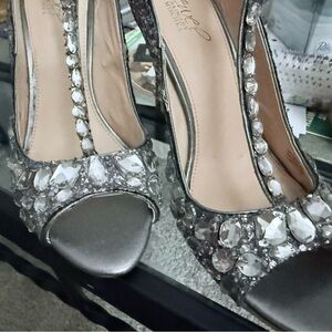 Elegant Silver Embellished Women's Heels
